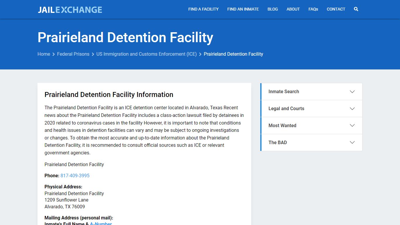 Federal Inmate Search - Prairieland Detention Facility - Jail Exchange